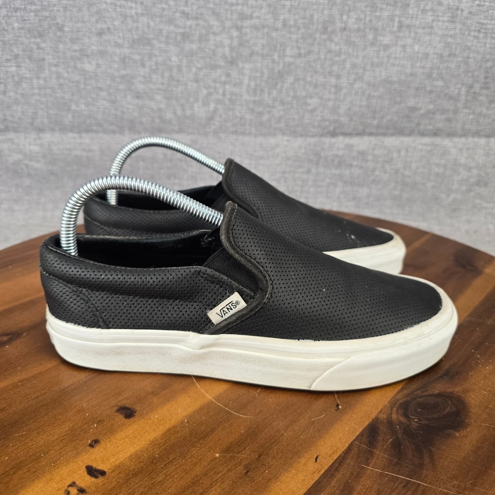 Vans Classic Slip-On‎ Perforated Black Leather Sneakers Womens 7.5 Mens 6 721356